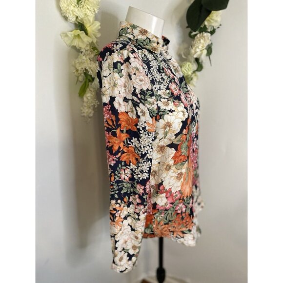 Zara Women's Long‎ Sleeve Multi Color Floral Shirt Blouse Size XS Made in Spain - Picture 13 of 16